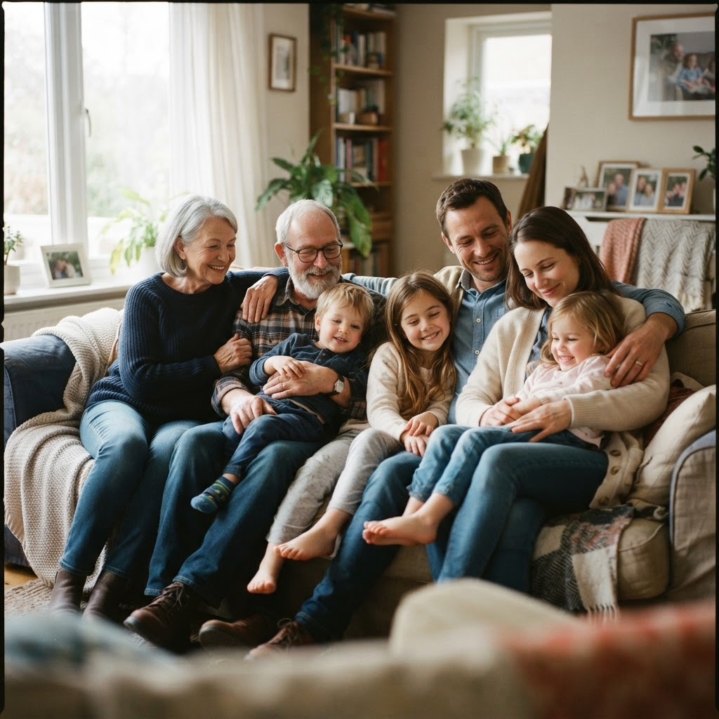 A family relaxing together at home, protected by life insurance coverage